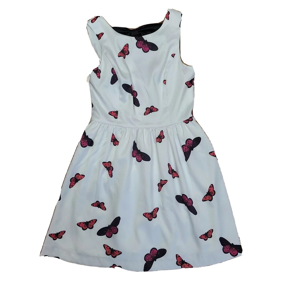 Eric + Lani Dress Womens Small White Pink Butterfly Novelty Whimsy Garden Summer